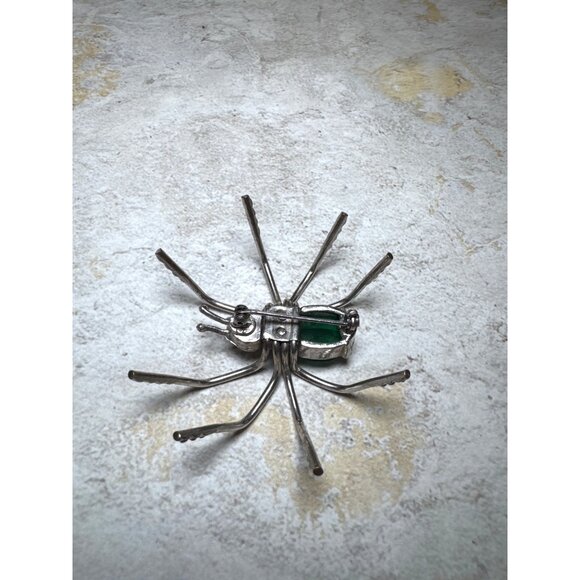 Vintage 1920s Large Spider Green Crystal and Stone Figural Brooch Pin - Picture 10 of 11